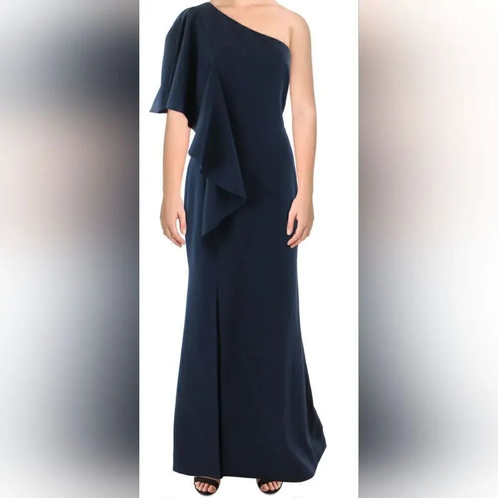 Vince Camuto Drapey Long Evening Dress NWOT size 8 Navy Blue
